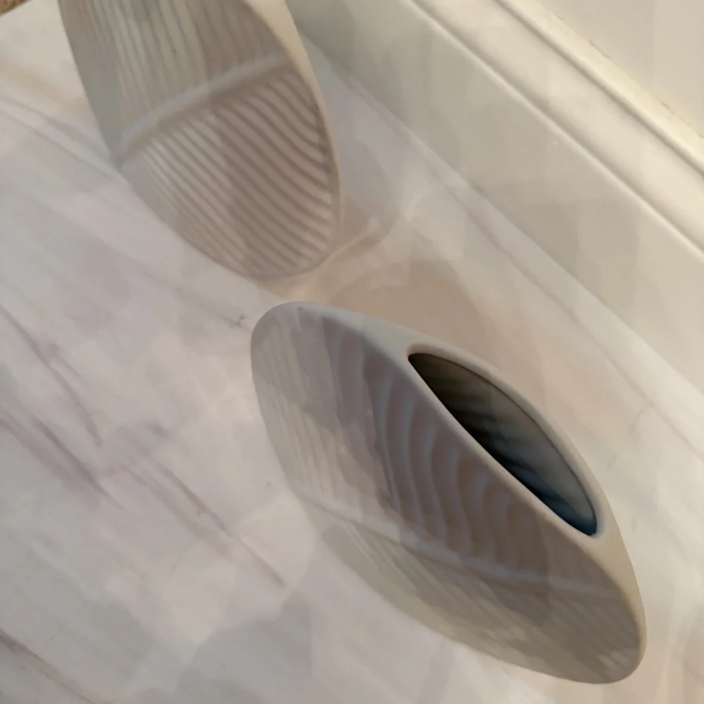 Textured Leaf Flat White Ceramic Vase